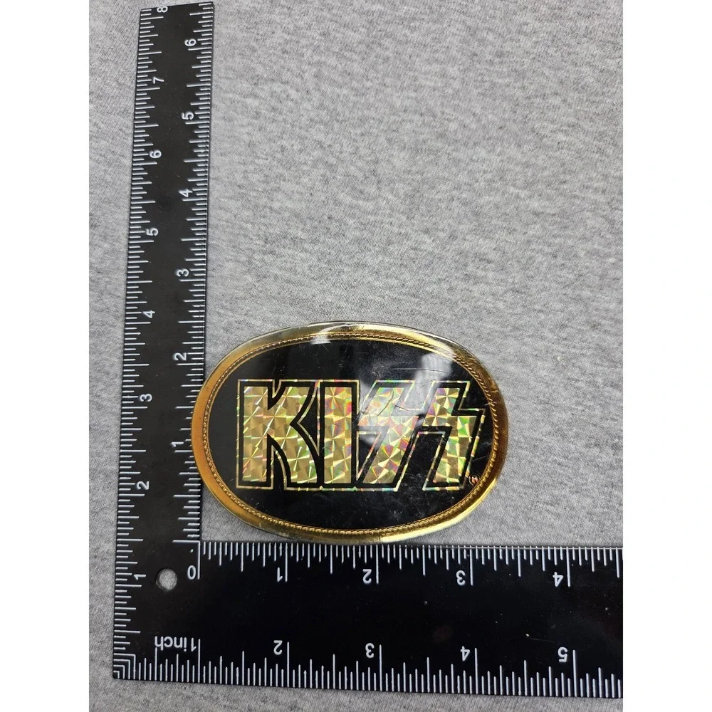 Vintage Rare 1978 KISS Band Gold Prism Large Logo Belt Buckle Rock Music